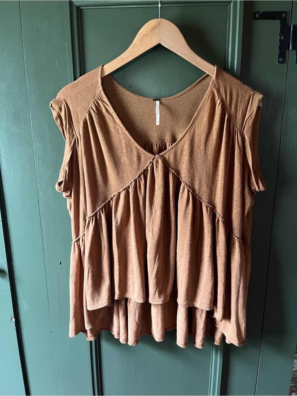 Free People V-Neck Cap Sleeve in Warm Brown